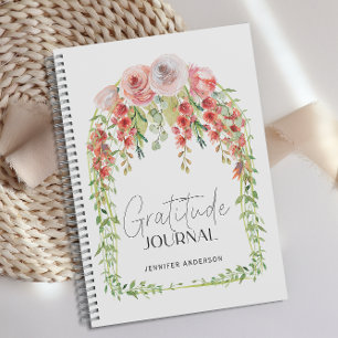 Personalized Blush Red Floral Gratitude Journal