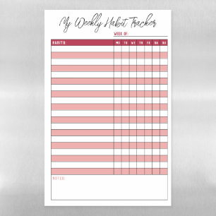 Personalized Blush Red Weekly Habit Tracker Magnetic Dry Erase Sheet