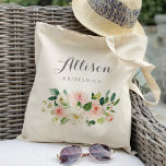Personalized blush watercolor floral bridesmaid tote bag<br><div class="desc">Click “Personalize this template” will allow you to customize further. You can change the font size, font color and more! Be sure to check out 1000 matching items in our shop. wedding tote bags, tote bags wedding, floral tote bags, rustic floral, rustic tote bags, name, personalized tote bags, shopping tote...</div>