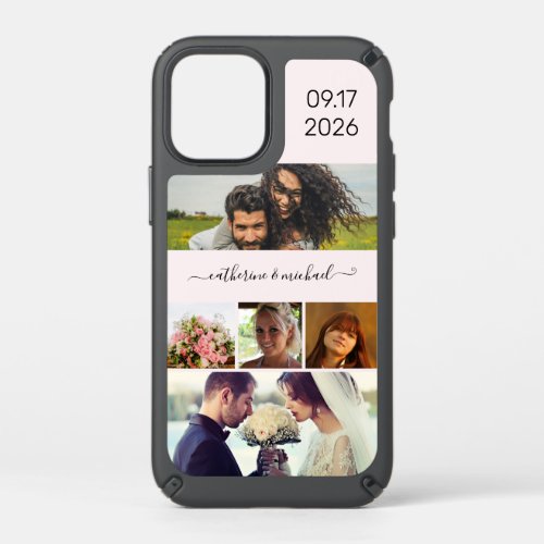 Personalized Blush Wedding Five Photo Collage  Speck iPhone 12 Mini Case