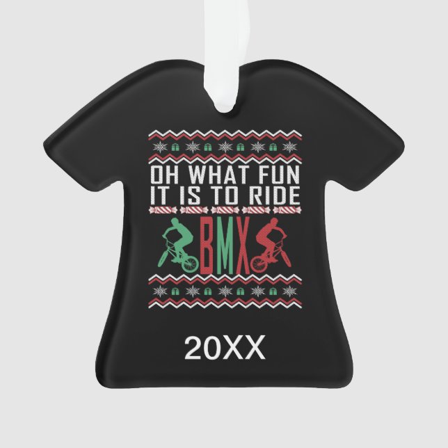 Personalized BMX Rider Ugly Christmas Sweater Ornament (Front)