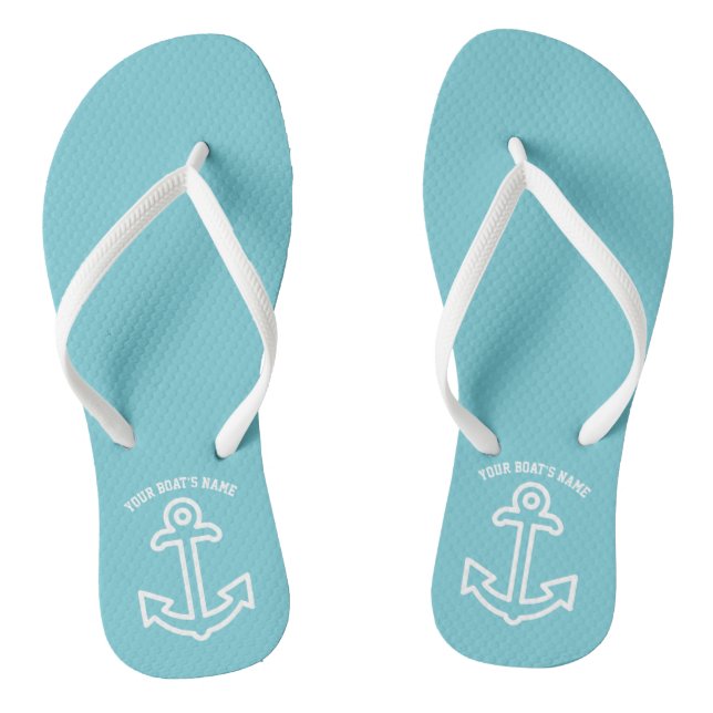 Personalized Boat Anchor Flip Flops Aqua Blue (Footbed)