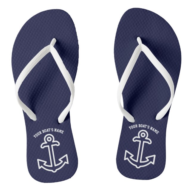 Personalized Boat Anchor Flip Flops Navy Blue (Footbed)