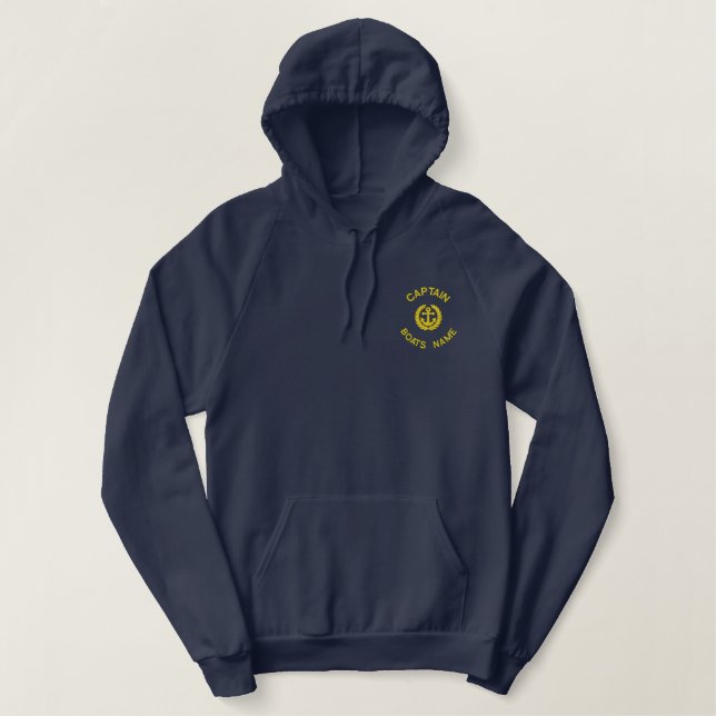 Personalized boat captain monogram and anchor embroidered hoodie (Design Front)