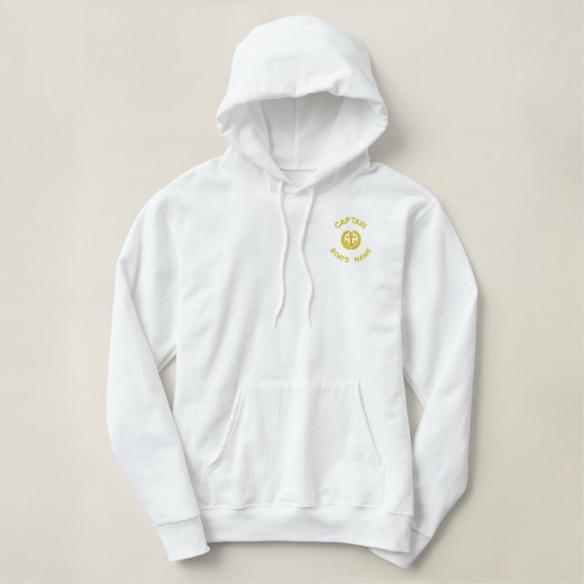 Personalized boat captain monogram and anchor embroidered hoodie (Design Front)