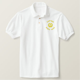 Personalized boat captain monogram and anchor embroidered polo shirt