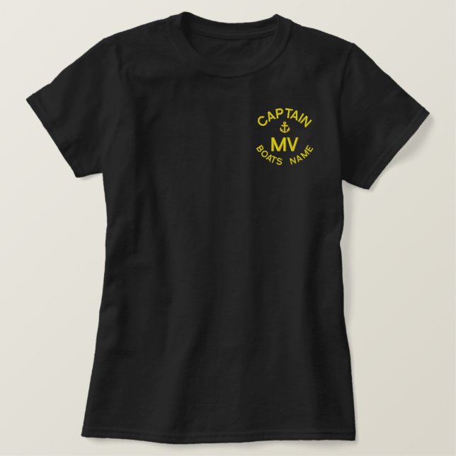 Personalized boat captain monogram and anchor embroidered shirt (Design Front)