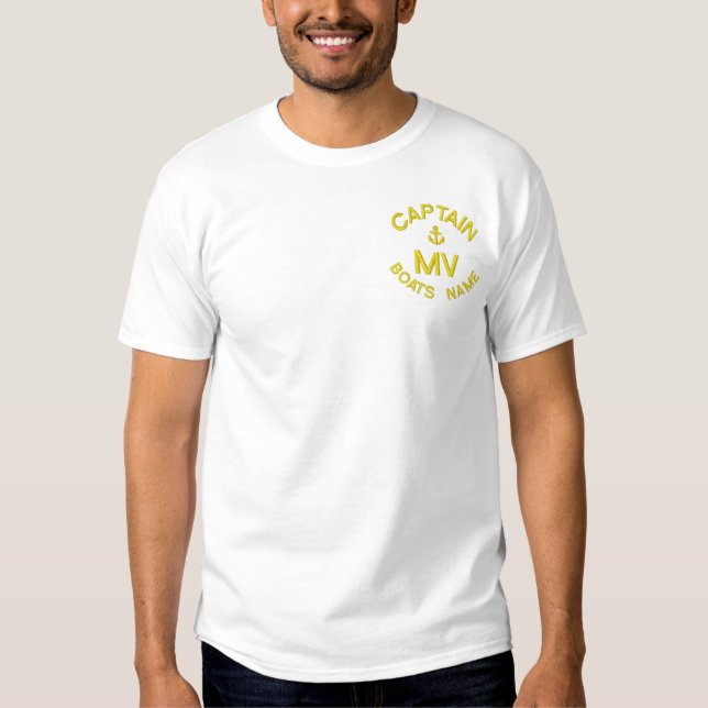 Personalized boat captain monogram and anchor embroidered T-Shirt (Front)