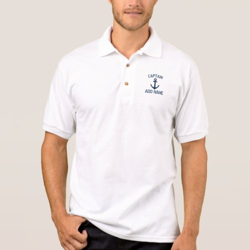 Personalized boat captain name anchor polo shirt