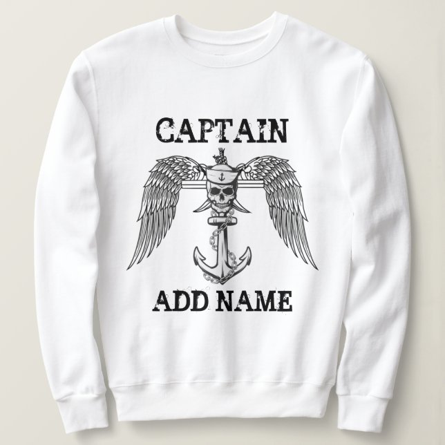 Personalized boat captain name anchor sweatshirt (Design Front)