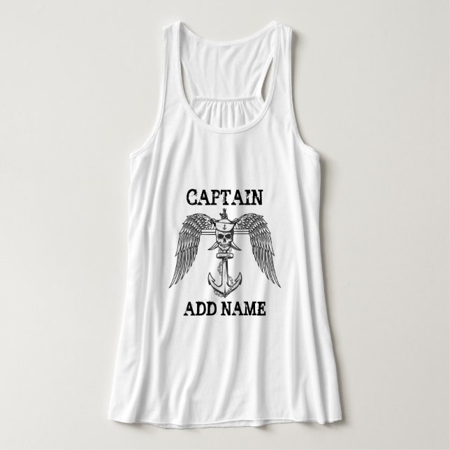 Personalized boat captain name anchor tank top (Design Front)