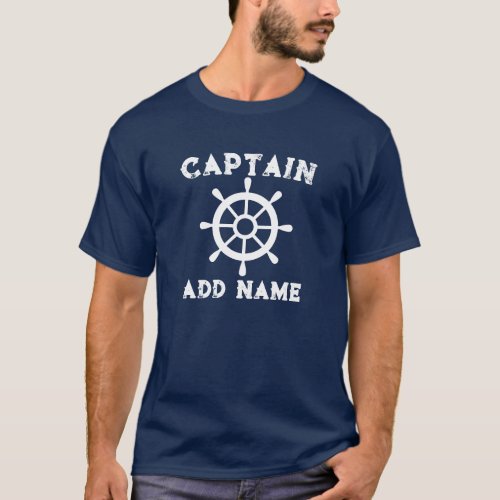 Personalized Boat Captain Name Navy Blue T_Shirt