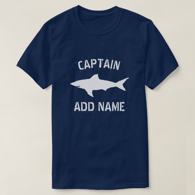 Personalized boat captain name shark logo t shirt (Design Front)