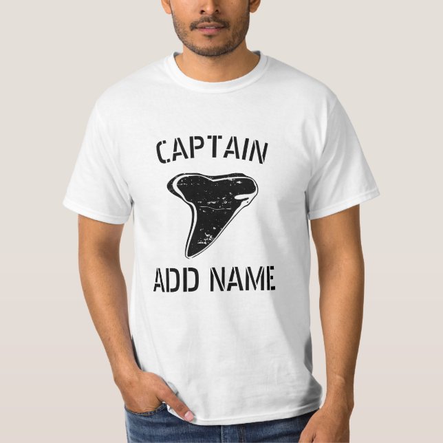 Personalized boat captain name shark tooth t shirt (Front)