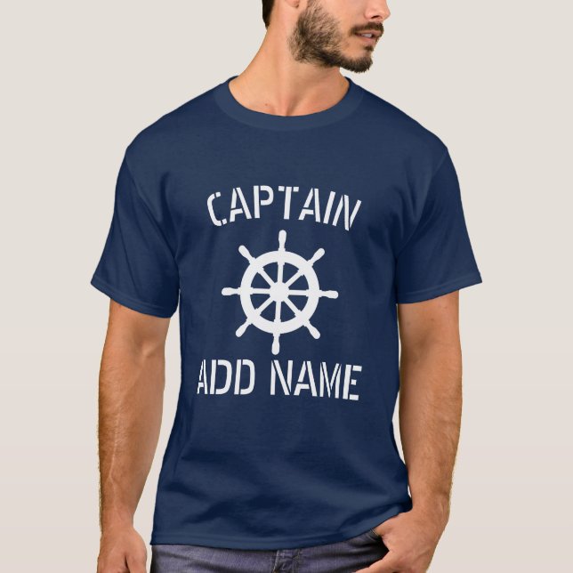 Personalized boat captain name ship wheel t shirt (Front)