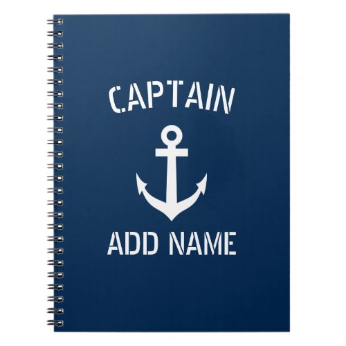 Personalized boat captain nautical anchor notebook