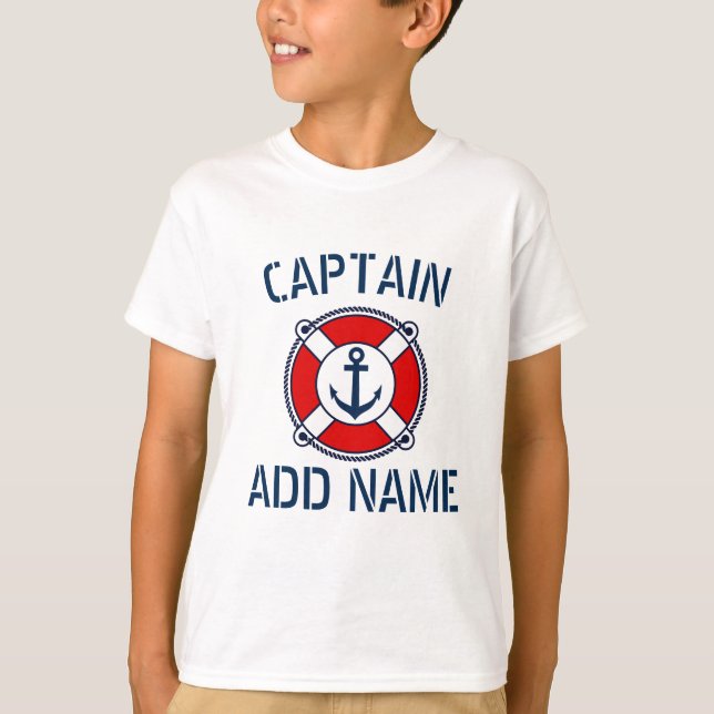 Personalized boat captain nautical kid's t shirt (Front)