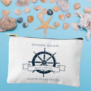 Personalized Boat Captain Vintage Nautical Wheel Accessory Pouch