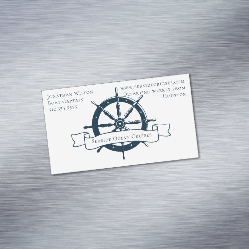 Personalized Boat Captain Vintage Nautical Wheel Business Card Magnet
