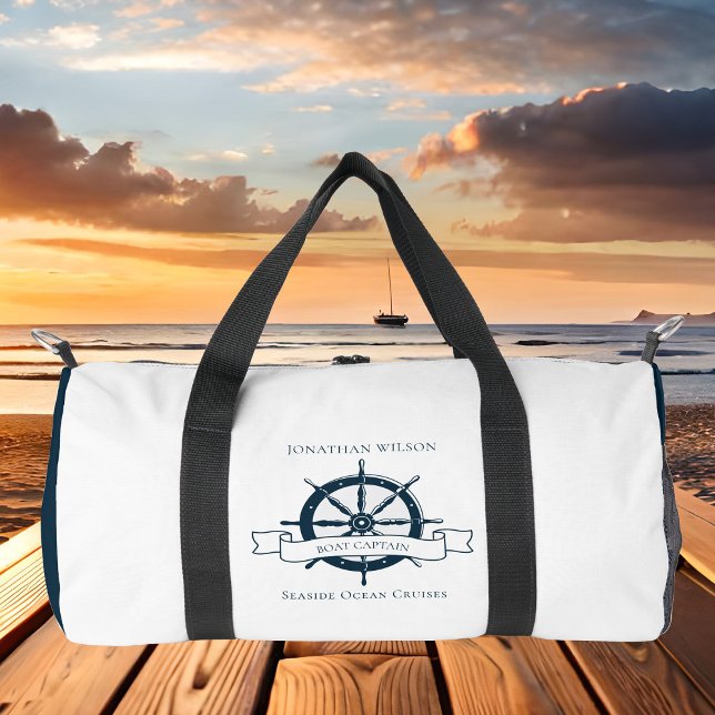 Personalized Boat Captain Vintage Nautical Wheel Duffle Bag (Creator Uploaded)