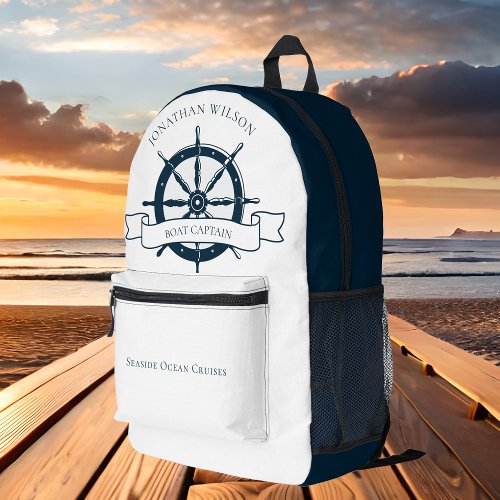 Personalized Boat Captain Vintage Nautical Wheel Printed Backpack