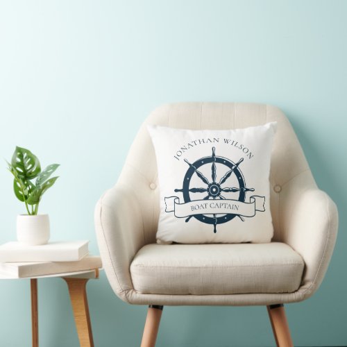 Personalized Boat Captain Vintage Nautical Wheel Throw Pillow