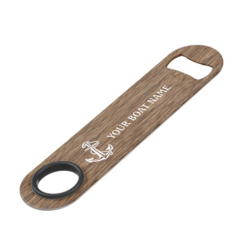 Personalized Boat Name Anchor Wood Grain Pattern Bar Key