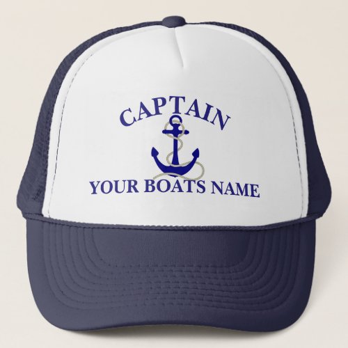 Personalized boat name nautical anchor captains trucker hat