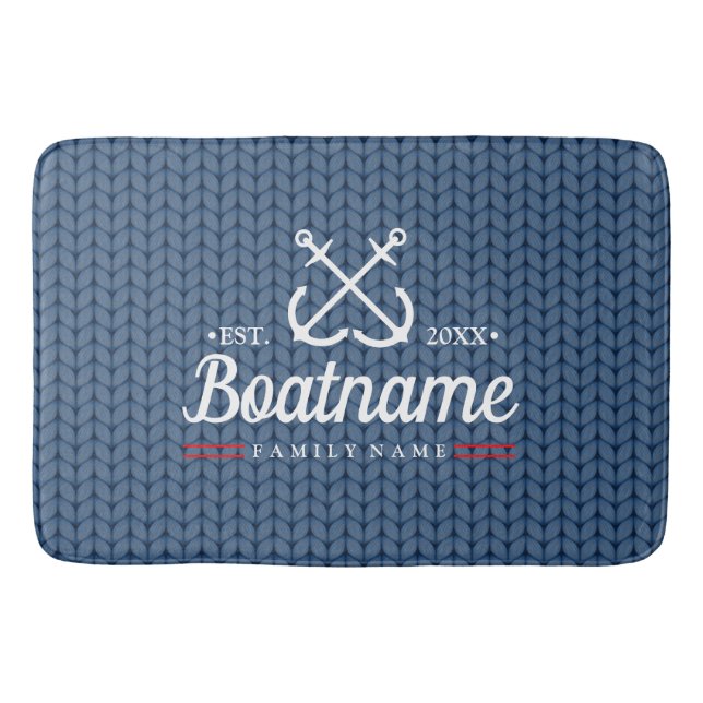 Personalized Boat Name Nautical Knitted Bath Mat (Front)