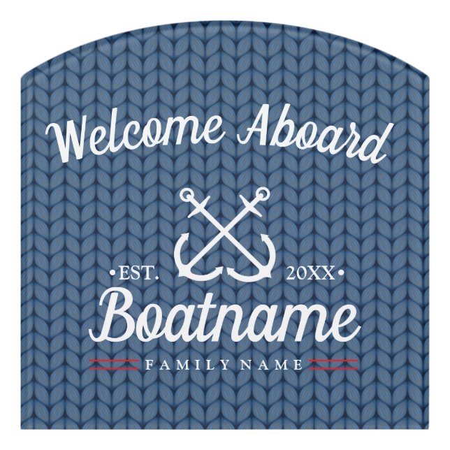 Personalized Boat Name Nautical Knitted Door Sign (Contour Front)