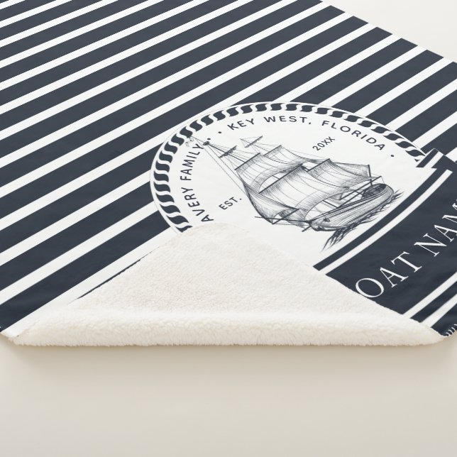 Personalized Boat Name Nautical Sherpa Blanket (3/4)