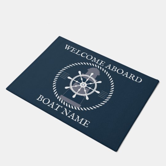 Personalized Boat Name Navy Blue Nautical Doormat