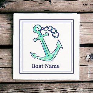 Personalized Boat Name Navy Green Anchor Nautical Napkins