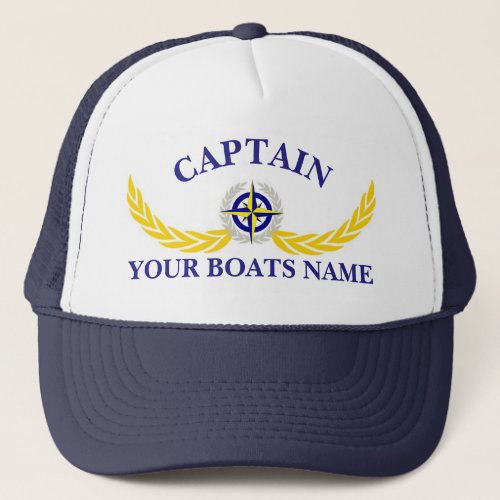 Personalized boat name ships compass captains trucker hat