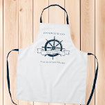 Personalized Boat Nautical Wheel Beach Cruise Chef Apron<br><div class="desc">Chic custom boat captain or seaside chef apron for an ocean liner company featuring a navy blue boat steering wheel. This vintage nautical themed gift is perfect for a ship helmsman near the beach. Personalize with your name.</div>