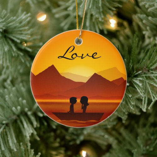 Personalized Boating Couple Mountain LOVE Ornament