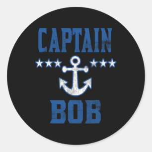 Personalized Boating Vintage Blue Captain Bob Anch Classic Round Sticker