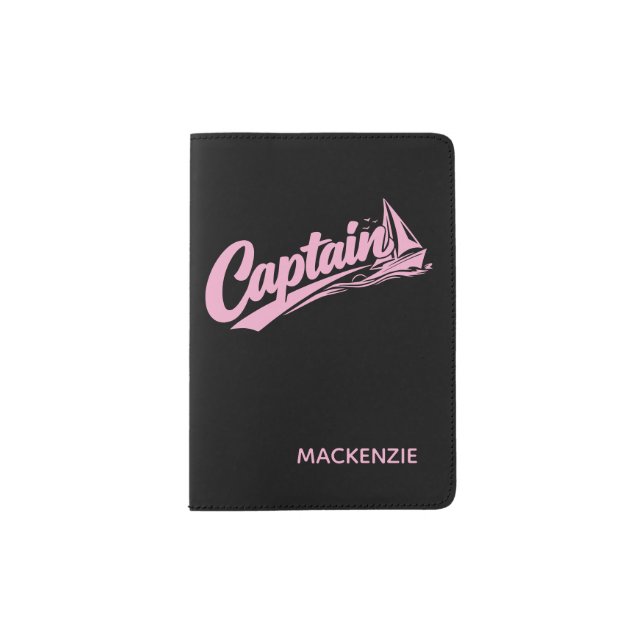 Personalized Boats Captain Simple Typography Passport Holder (Front)
