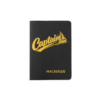 Personalized Boats Captain Simple Typography Passport Holder