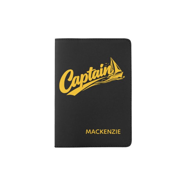 Personalized Boats Captain Simple Typography Passport Holder (Front)