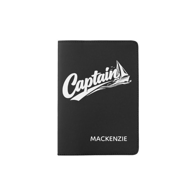 Personalized Boats Captain Simple Typography Passport Holder (Front)