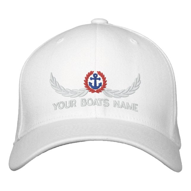 Personalized boats name sailing captains embroidered baseball cap (Front)