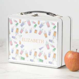 Personalized Boba Bubble Tea Cute Kids School Metal Lunch Box
