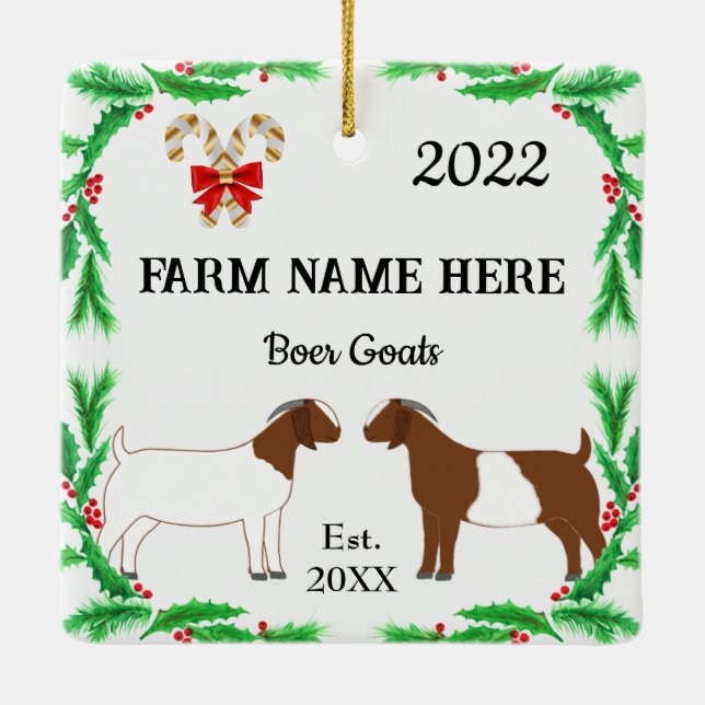 Personalized Boer Goat Farm Christmas #2 Ceramic Ornament (Back)