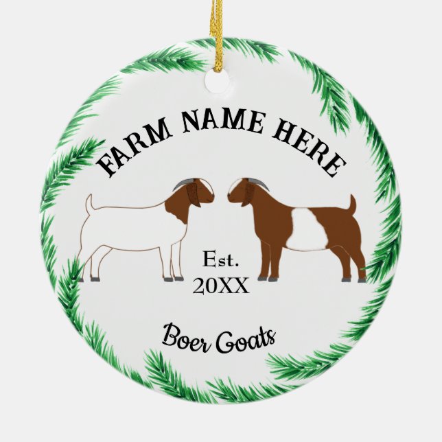 Personalized Boer Goat Farm Pine Wreath #2 Ceramic Ornament (Back)