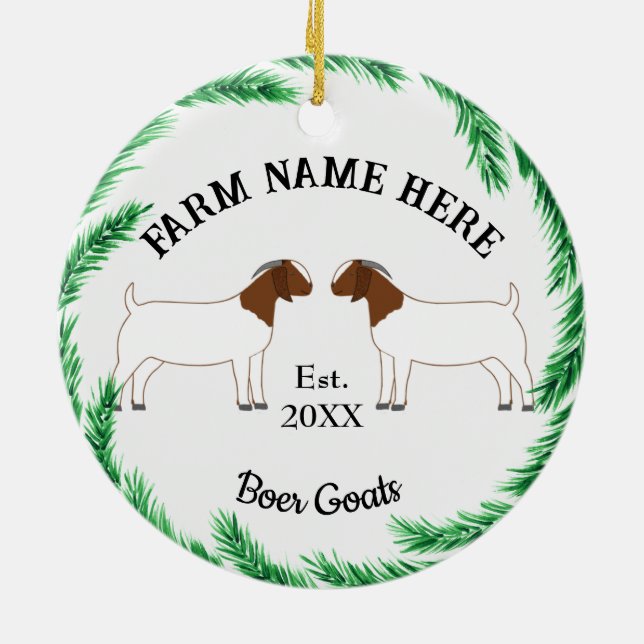 Personalized Boer Goat Farm Pine Wreath Ceramic Ornament (Back)