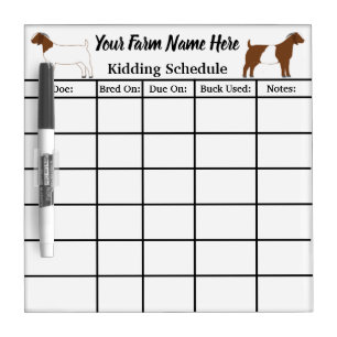 Personalized Boer Goat Kidding Schedule Dry Erase Board