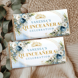 Personalized Bohemian Blue Greenery Quinceañera  Hershey Bar Favors