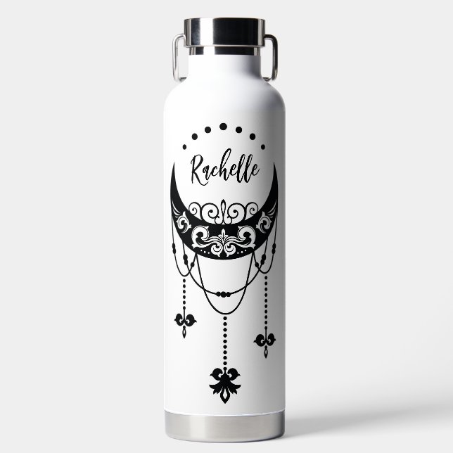 Personalized Bohemian Cresent Moon  Water Bottle (Front)