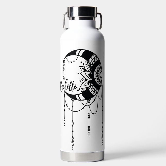 Personalized Bohemian Cresent Moon  Water Bottle (Front)